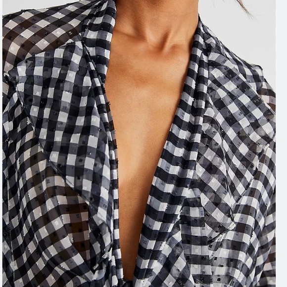 Free People Picnic Plaid Gingham Tie Front Ruffle Sheer Shirt One Size NWT - Picture 4 of 10